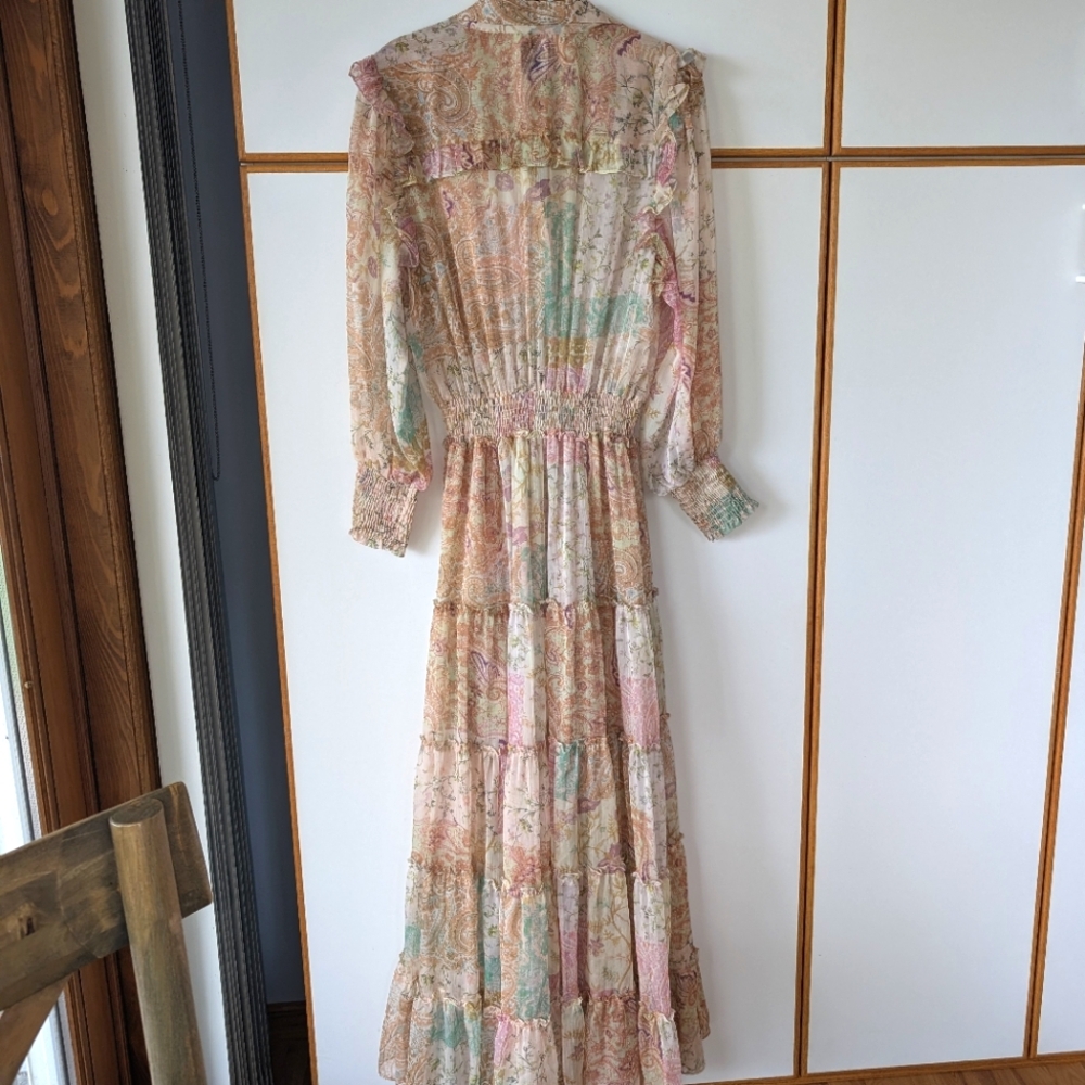 NWOT Famous Misa Los Angeles Aydeniz Dress Printemps Patchwork L - Picture 15 of 16